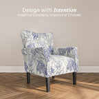 BELLEZE Modern Accent Chair for Living Room, High Back Linen Armchair with Wooden Legs, Upholstered Wingback Side Chair Padded Armrest Single Sofa for Living Room, Bedroom - Allston (Blue Coral)