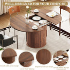 weselon 43"-59" Extendable Round to Oval Dining Table with Hidden Storage, Modern Wooden Kitchen Table with Fluted Sliding Door Cabinet, Expandable Dinner Table for Dining Room Living Room (Walnut)