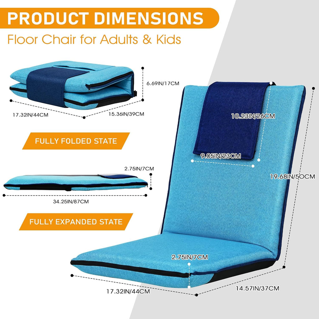 FASTMOMENT Floor Chair with Back Support 14-Position Adjustable Floor Chair Portable Ground Seating for Adults Foldable Meditation Seat with Japanese KOYO Bearings & Washable Linen Cover (Bright Blue)