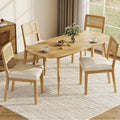 Garvee Rattan Dining Chairs Set of 4, French Country Upholstered Dining Chairs Wood Frame, Rattan Backrest, Armless Chair for Kitchen Restaurant Dining Room Bedroom, Linen, Natural