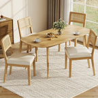 Garvee Rattan Dining Chairs Set of 4, French Country Upholstered Dining Chairs Wood Frame, Rattan Backrest, Armless Chair for Kitchen Restaurant Dining Room Bedroom, Linen, Natural