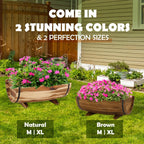 IDZO Solid Acacia Wood Half Barrel Planters Outdoor Set of 2 Different Sizes, Wooden Planters for Outdoor Plants with Metal Bands & Drainage Holes, Legs Included, Natural