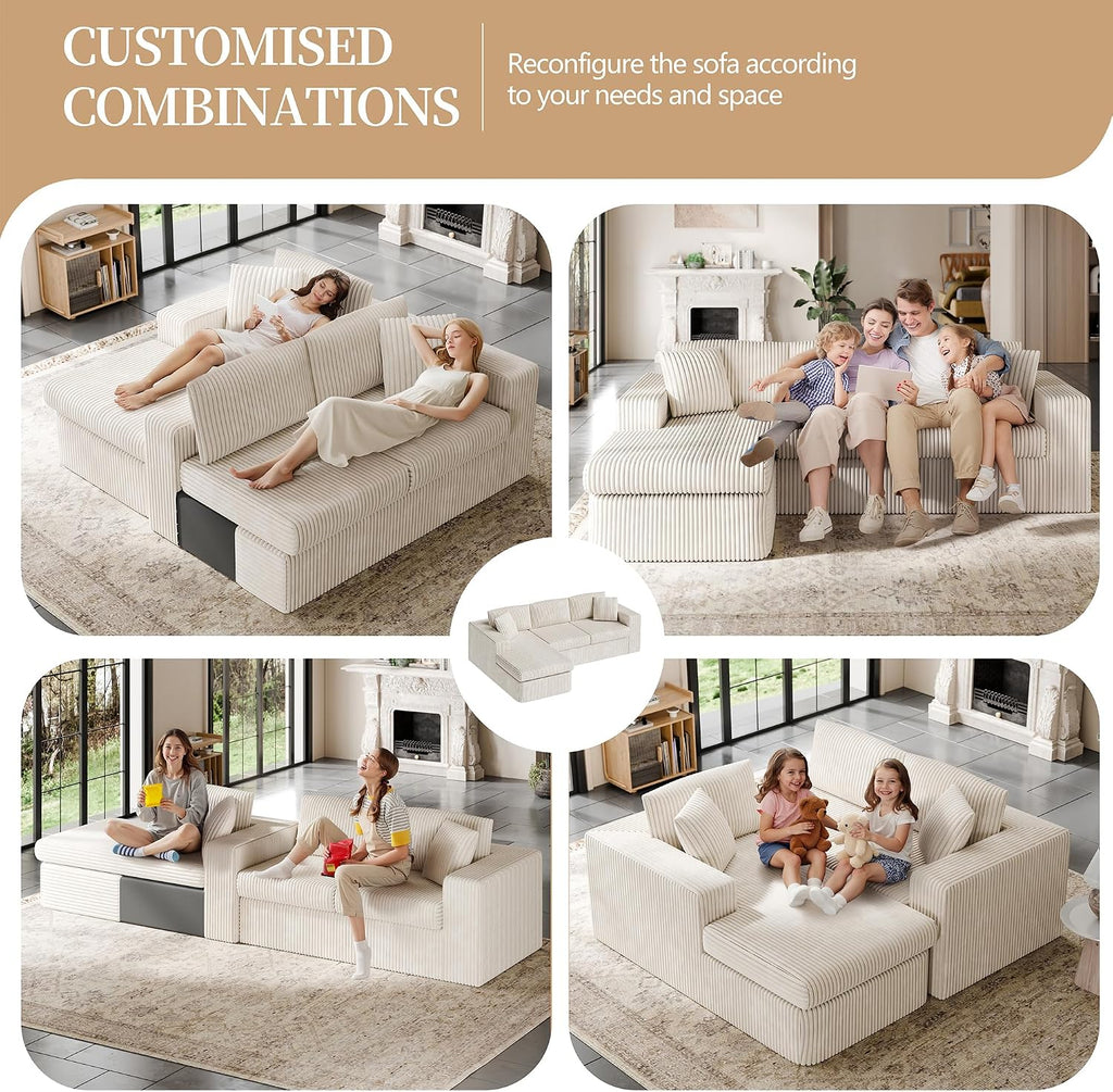 Vongrasig 105" Couches for Living Room, Sectional Couches Modular Sofa with L-Shaped Chaise, Memory Foam Comfy Cloud Couch with Plush Corduroy Fabric, No Assembly Required, (Beige)