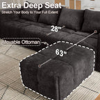 119" Couch, Cloud Sectional Couch with Deep Seat, High-Density Memory Foam and Chaise, Sectional L Shaped Sofa, Couches for Living Room, No Assembly Required Tufted Sofa, Dark Grey
