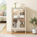 HRVEOCEI Curio Cabinet with Lighted, Display Cabinet with Glass Doors, Corner China Cabinet with Tempered Adjustable Glass Shelves & Carved Decoration(White)
