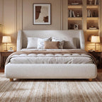 Merax Queen Size Upholstered Platform Bed Frame with Extra-Wide Wingback Headboard,Wood Legs,Sturdy Wooden Slats Low Profile for Bedroom