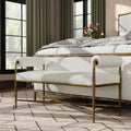 24/7 Shop at Home Lalia Upholstered 48-inch Metal Bench with Padded Roll Arms, Beige Fabric Seat, Hammered Forged Steel Frame, Modern Bedroom or Entryway, Matte Gold