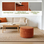 Thgonwid Round Ottoman Pouf, Plush Corduroy Foot Stool with High-Density Memory Foam, 3-in-1 Footrest Extra Seating Side Table for Living Room Bedroom Home Decor, 20 x 14 Inch, Burnt Orange