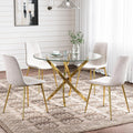 Glass Dining Table Set for 4 with Chairs, Modern 5 Piece Dining Room Set with 36" Round Tempered Glass Table & 4 Velvet Chairs for Kitchen, Apartment, Home (Gold+White)