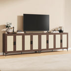 JASIWAY Buffet Cabinet with Storage, 48" Rattan Sideboard with Adjustable Shelves, Modern Coffee Bar Cabinet Console Table with Doors, Credenza for Kitchen, Living Room, Entryway, Dining Room, Walnut