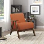 Lexicon Mid Century Modern Accent Chair with Solid Wood Frame in Walnut Finish, Upholstered Living Room Lounge Arm Chair, Thick and Comfy Innerspring Seat Cushion, Linen-Look Fabric, Orange