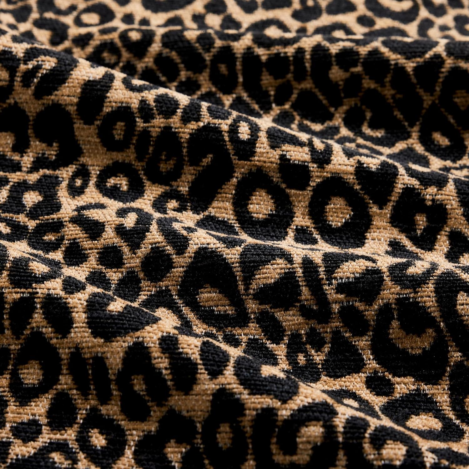 Ottoman Leopard Chenille – Brown & Black Modern Modular Footstool with Luxe Chenille Fabric, Tassel Trim, Ergonomic Support Assembly