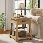 Tribesigns Farmhouse Square Side Table, 2 -Tier Wooden End Table with Drawer, Rustic Nightstands with Shelf Storage for Living Room, Bedroom, Office and Small Spaces