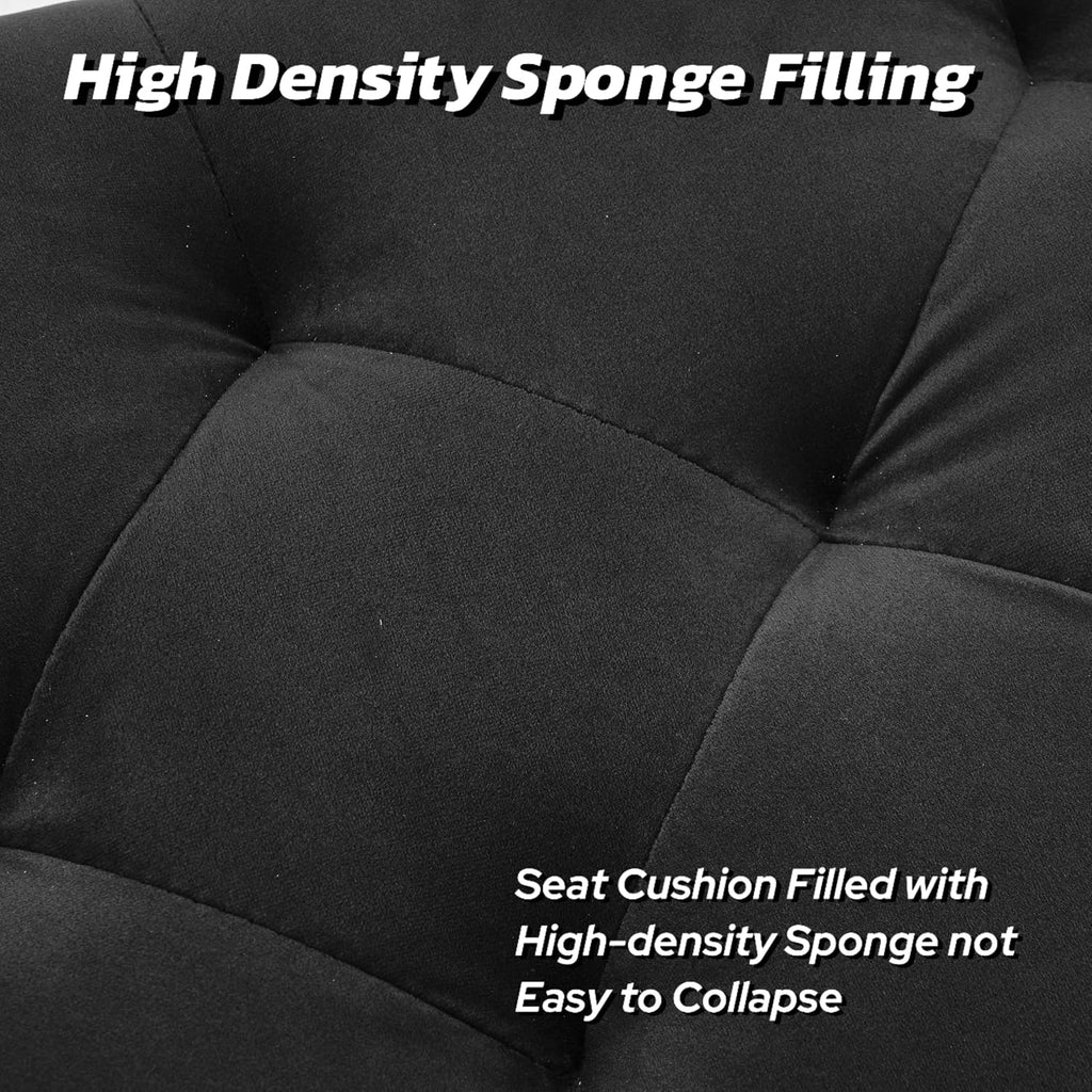 45.6 Inch Velvet Storage Bench Tufted Upholstered Ottoman Bench, Bedroom Bench with Storage, for Bedroom Living Room Entryway Rectangular Accent Bench, Black