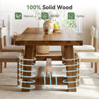 63-Inch Solid Wood Dining Table, Farmhouse Kitchen Table for 4-6 People, Rectangular Wooden Dinner Table with Thick Top & Trestle Base, Natural Wood