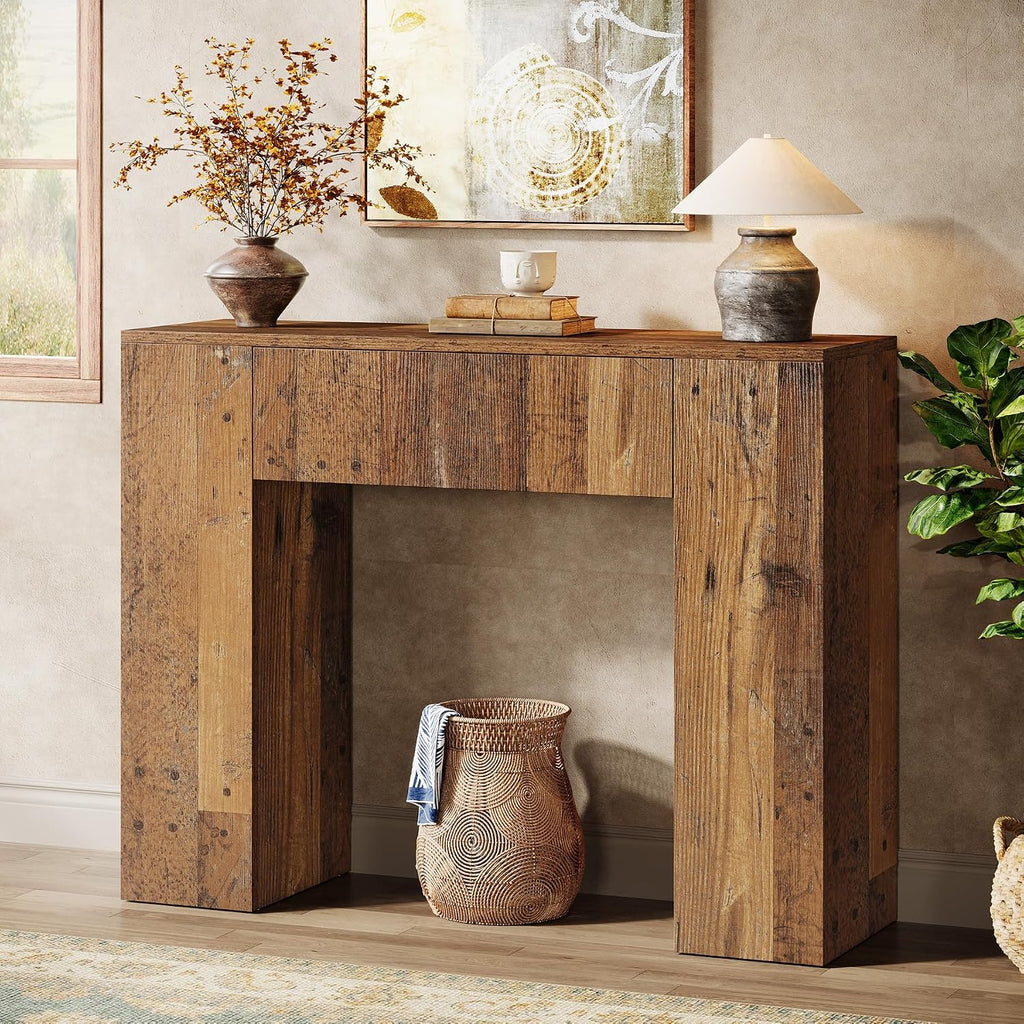 Tribesigns 39'' Farmhouse Console Table, Narrow Sofa Entryway Table with Drawer, Small Wooden Entrance Table for Living Room, Hallway, Foyer, Distressed Brown