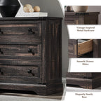 T4TREAM 32" Farmhouse Nightstand with 3 Storage Drawers, Large End Table with Charging Station, Rustic Wood Bedside Table for Bedroom, Living Room, Dark Rustic Oak