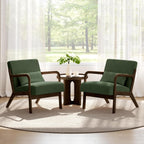 Yaheetech Accent Chair for Living Room, Corduroy Mid Century Modern Reading Armchairs with Lumbar Pillow for Bedroom, Decorative Sofa Chair for Adult Dark Green/Set of 2