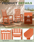 Oversized Outdoor Rocking Chair, High Back Porch Rocker Chair, HDPE All Weather Resistant Rocking Chairs for Patio, 380lbs Weight Capacity, Orange