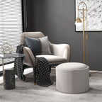 HOMCOM Round Storage Ottoman with Flip Top Tray, Footstool, Light Gray | Upholstered Fabric, Small Coffee Table, Hidden Compartment, Accent Vanity Stool, Living Room