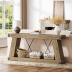 Tribesigns 70.87" Farmhouse Console Table with Storage (Light Brown Oak) | Narrow Sofa Table Behind Couch with Shelf, Rustic Entryway Table for Hallway, Living Room, Foyer, Entrance