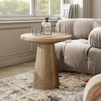 Furniture of America Crambel Modern Solid Rubberwood 20-inch Round End Table with Cone-Shaped Pedestal Base, Living Room Furniture for Small Space, Home Office, Oak Finish