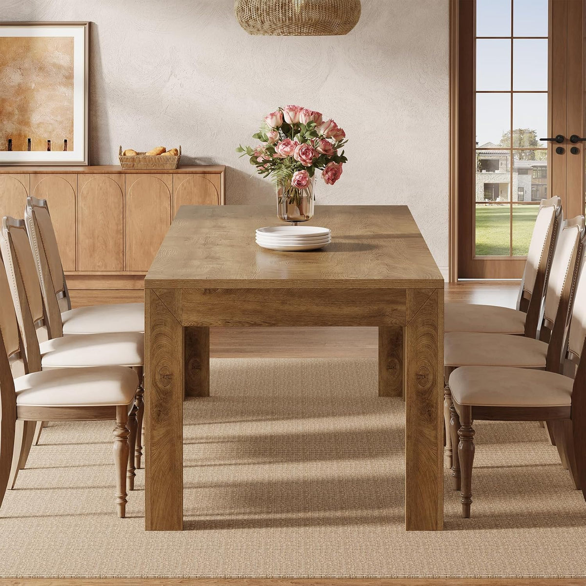 Tribesigns Dining Table for 6-8, 78.7-Inch Long Rectangle Kitchen Table, Modern Kitchen Dining Room Furniture, (78.74" L x 27.56" W), Brown