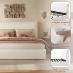 Christopher Knight Home Jamaiya Boucle Upholstered Queen Size Bed Frame with Headboard, Modern Queen Bed Frame and Headboard, Wooden Slats Support, Easy Assembly, No Box Spring Needed, White