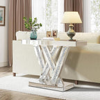 Modern Entryway Console Table with Crushed Diamond Inlay, 35.43" Silver Mirrored Glass Hallway Table for Entryway, Glam Decorative Sofa Tables for Living Room