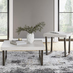 Signature Design by Ashley Westenfort 2-Piece Square Coffee Table Set | Square coffee table and end table sets with light gray faux cement melamine laminate tops, Dark espresso brown hardwood legs