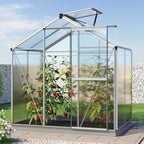 Greenhouse Jasmin 2 Aluminum Frame - 6.3 x 4.3 ft Approx. 6 mm Polycarbonate Panels - Bonus Base Frame and Automatic Vent Opener