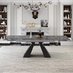 Telescoping Faux Marble Table 63-94.49" Adjustable Length 8-10 People Heavy Duty Carbon Steel Base for Kitchen Dining Room Family Party (62.99''-94.48'' Bonnes)