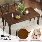 AMERLIFE 6-Piece Farmhouse Dining Table Set for 6-7, 60" Solid Wood Kitchen Table and Chairs, 1 Dining Table, 4 Upholstered Chairs and 1 Bench, Rustic Dining Room Set, Brown
