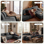GRUSIGN 118'' Modular Sofa,Sectional Couch for Living Room | Tufted Oversized L Shape Deep Seat Couch with Ottoman & 3 Throw Pillows,Corduroy Cloud Couch,Dark Grey
