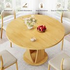 iPormis Round Dining Table, 47'' Kitchen Table for 4-6, Dining Room Dinner Table with Wooden Tabletop & Geometric Arcs Pedestal for Kitchen, Living Room, Home, Office, Oak