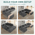 121" Couch, U Shaped Sofa, Sectional Couches for Living Room | Couches for Living Room, Cloud deep seat,modular sectional sofa, Converts to sleeper w/ Oversized ottoman（Grey)