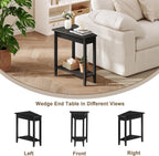 ChooChoo Wedge End Table, Narrow Triangle Side Table with 2-Tier Storage Shelf, Fluted Recliner Side Table for Corner, Living Room, Bedroom, Small Space, Black