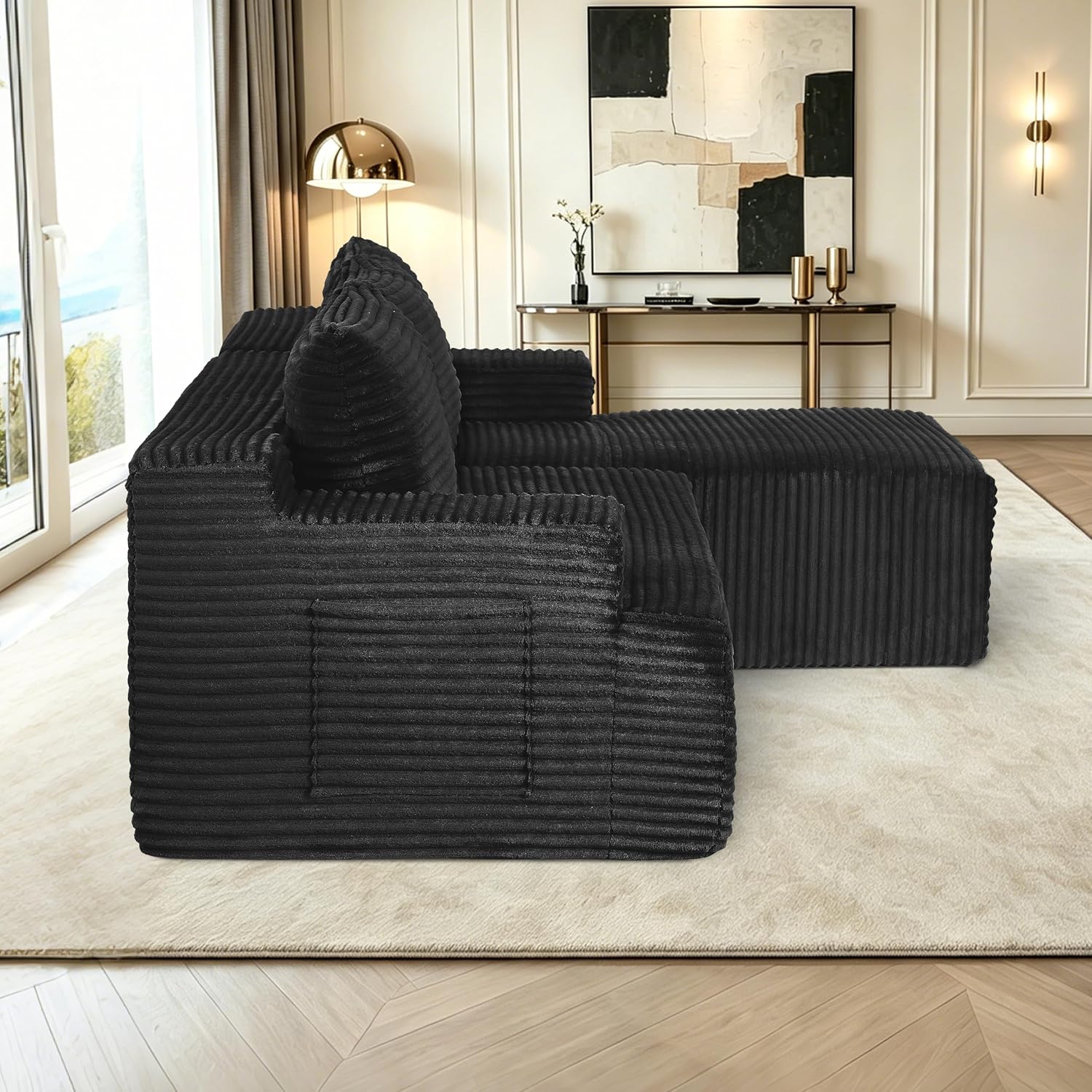 96" Sectional Sofa Cloud Couch with Deep Seat, Modern L-Shape Compressed Sofa Couch with Right Facing Chaise,Upholstered Couches for Living Room