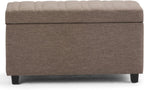 SIMPLIHOME Darcy 33 inch Wide Contemporary Rectangle Storage Ottoman Bench in Fawn Brown Linen Look Fabric, Assembled, For the Living Room, Entryway and Family Room