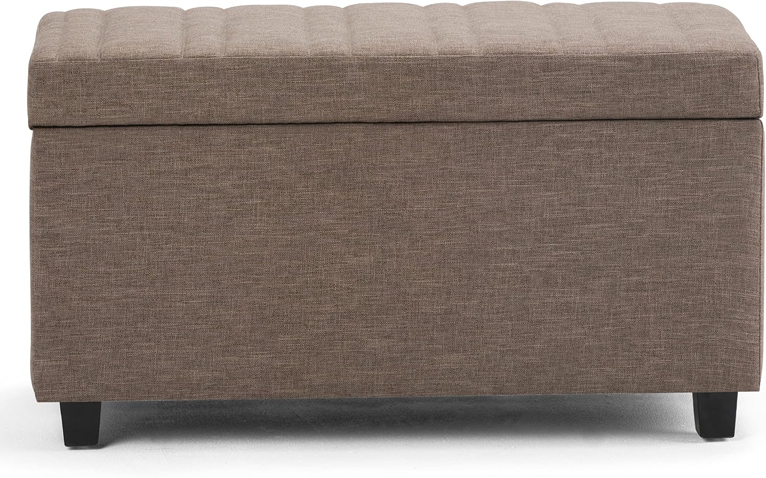 SIMPLIHOME Darcy 33 inch Wide Contemporary Rectangle Storage Ottoman Bench in Fawn Brown Linen Look Fabric, Assembled, For the Living Room, Entryway and Family Room