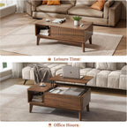 LYNCOHOME Fluted Lift Top Coffee Table with Storage, Modern Coffee Table for Living Room, Home Office（Walnut）