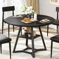 knoworld 47" Round Dining Table for 4, Kitchen Tables Dining Room Circle Dinner Table with Pedestal Metal Frame, Space Saving Wood Industrial Kitchen & Dining Room Tables, Black 47In