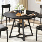 knoworld 47" Round Dining Table for 4, Kitchen Tables Dining Room Circle Dinner Table with Pedestal Metal Frame, Space Saving Wood Industrial Kitchen & Dining Room Tables, Black 47In