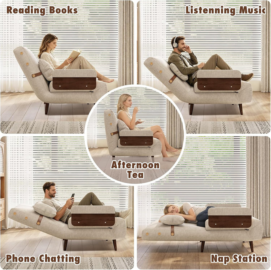 JASIWAY 3-in-1 Convertible Sleeper Chair, 37" Sofa Bed with Walnut Armrest