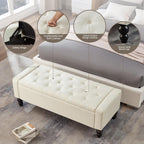 50" W Storage Ottoman Bench with Safety Hinge, Load up to 660 lb Ottoman with Storage, Upholstered Tufted Entryway Bench with Seating for Living Room, Bedroom, (Beige)