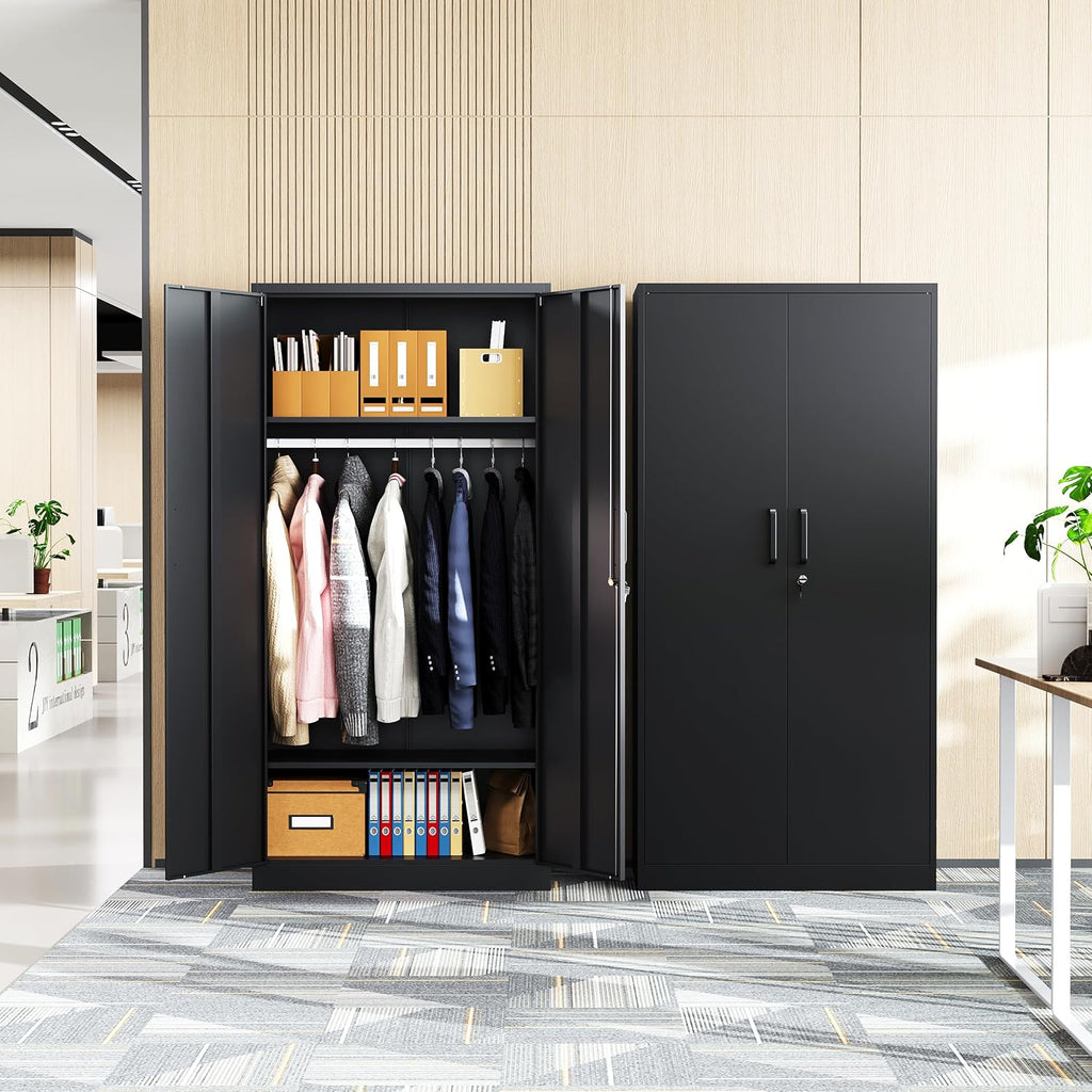 Letaya Metal Wardrobe Cabinets with Lock,Clothing Locker 72" X 36" X 18" Storage Cabinets for Home Room,Fire Department, School, Employee,Gym,Government (Black)