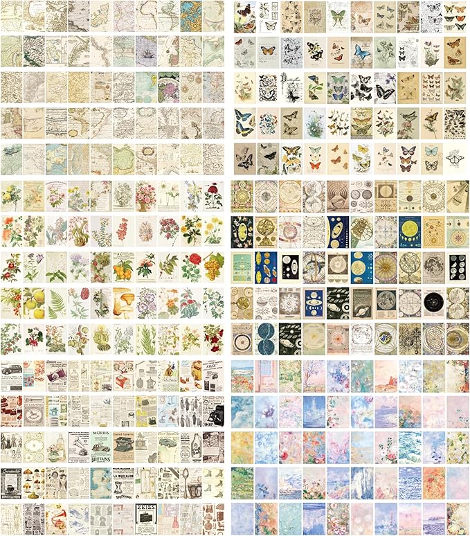 6 Sets 300 Pcs Washi Stickers Set Vintage Aesthetic Sticker Book for Journaling Decorative Scrapbook Floral Paper Sticker Kit for Scrapbooking, Bullet Journal, Art Craft Gifts, Notebook Making
