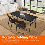 Amazon Basics Heavy Duty Portable Folding Table, 6 ft, Indoor & Outdoor, Fold-in-Half Design with Carrying Handle, for Events, Easy Folding and Storage, Black | Portable