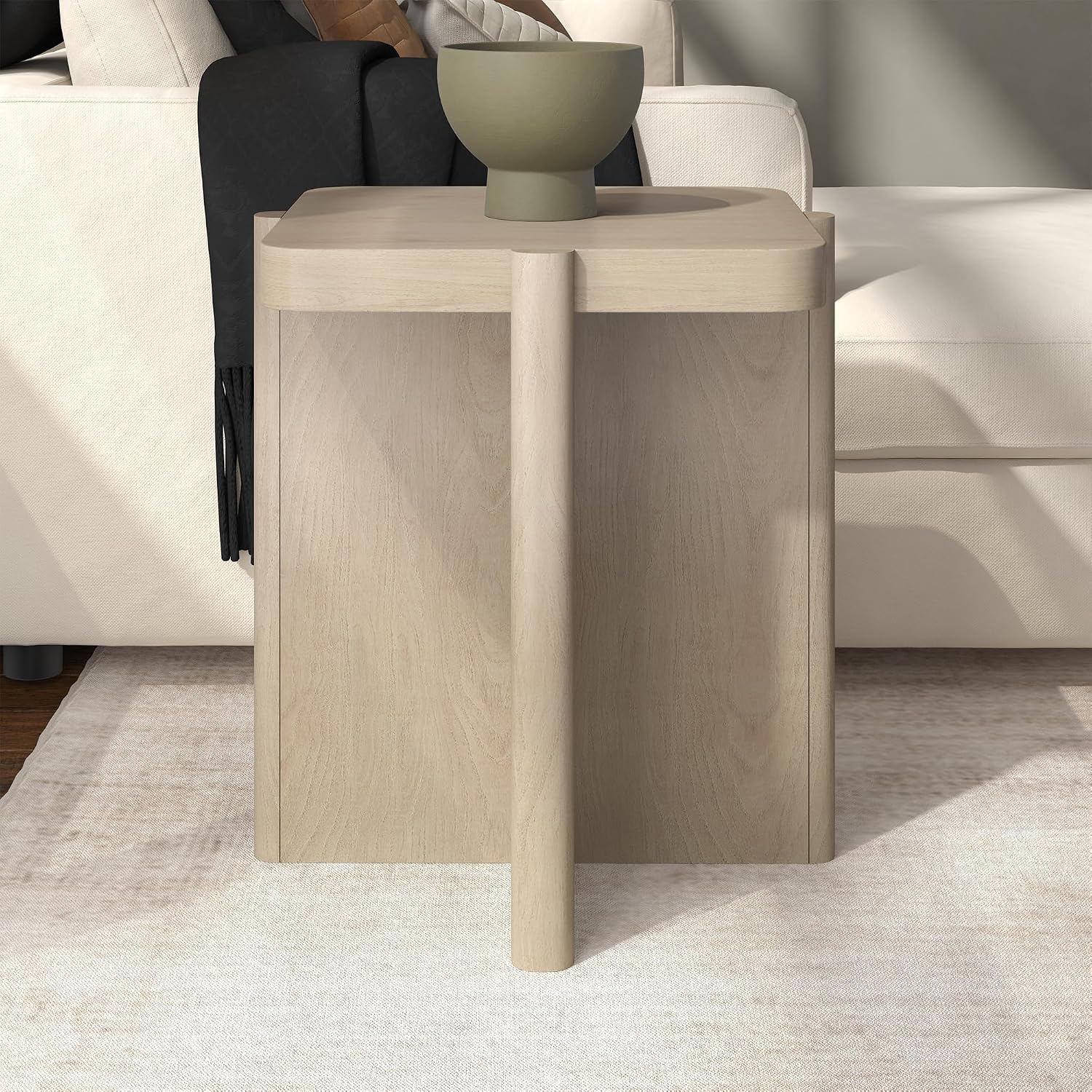 Henn&Hart 20'' Modern Wooden Square End Table, Side Table, Nightstand with X-Base for Living Room, Office, Family Room, or Bedroom, Alder White