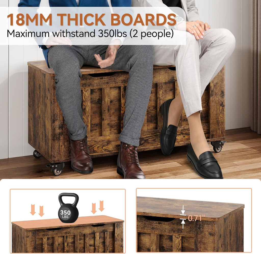 IDEALHOUSE Storage Chest, 39.4" Storage Bench Wooden Storage Trunk, Retro | Supports 350 lbs ＆ Safety Hinges, Lift-Top Entryway Bench, Shoe Bench for Entryway, Bedroom, Living Room, Modern Style